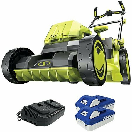 SUN JOE 24V-X2-16LM 16'' iON+ Cordless Brushless Lawn Mower with 4.0 Ah Batteries Dual Port Charger 20024VX216LM